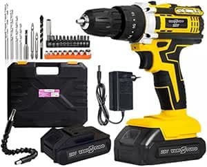 Furadeira e Parafusadeira de Impacto Sem Fio 21V com LED - Maleta Completa para Uso Profissional e Doméstico